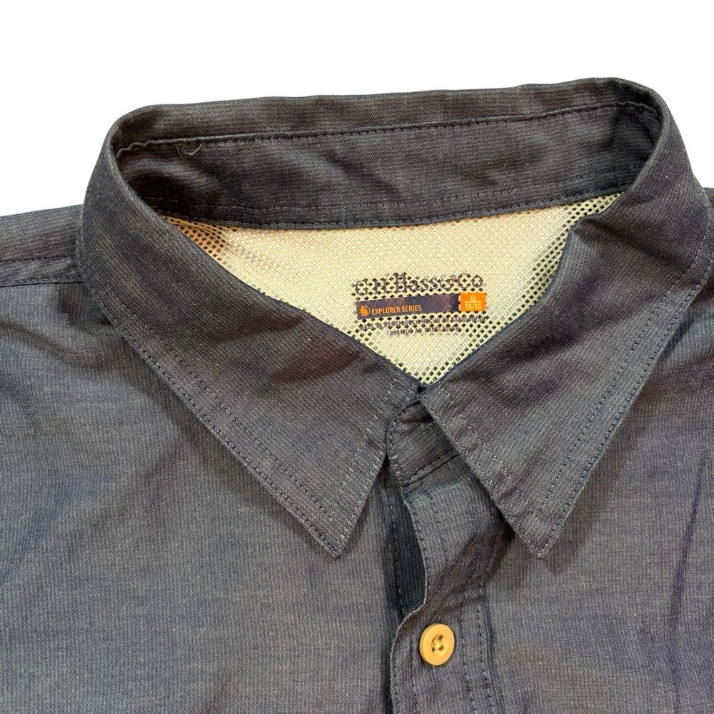 G H Bass Fishing Shirt Sz XL Blue Rod Holder Utility Pockets Short Sleeve Vented - Picture 4 of 9